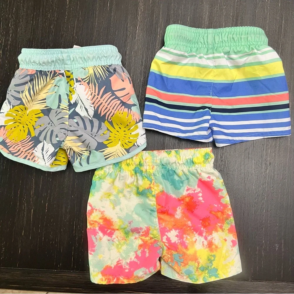 Kids Swim Trunks - Multicolor Tropical, Stripes & Tie-Dye Styles